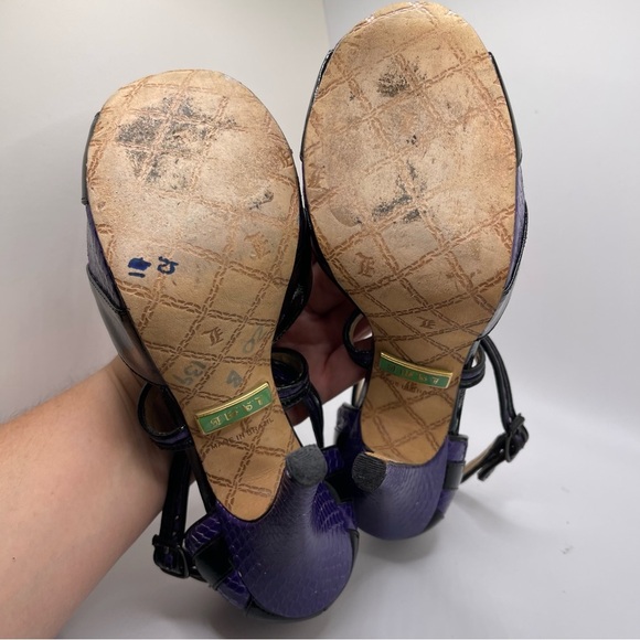 L.A.M.B. Women’s Black Purple Platform Leather Peep Toe Strappy Heels Size 6 - Picture 12 of 14